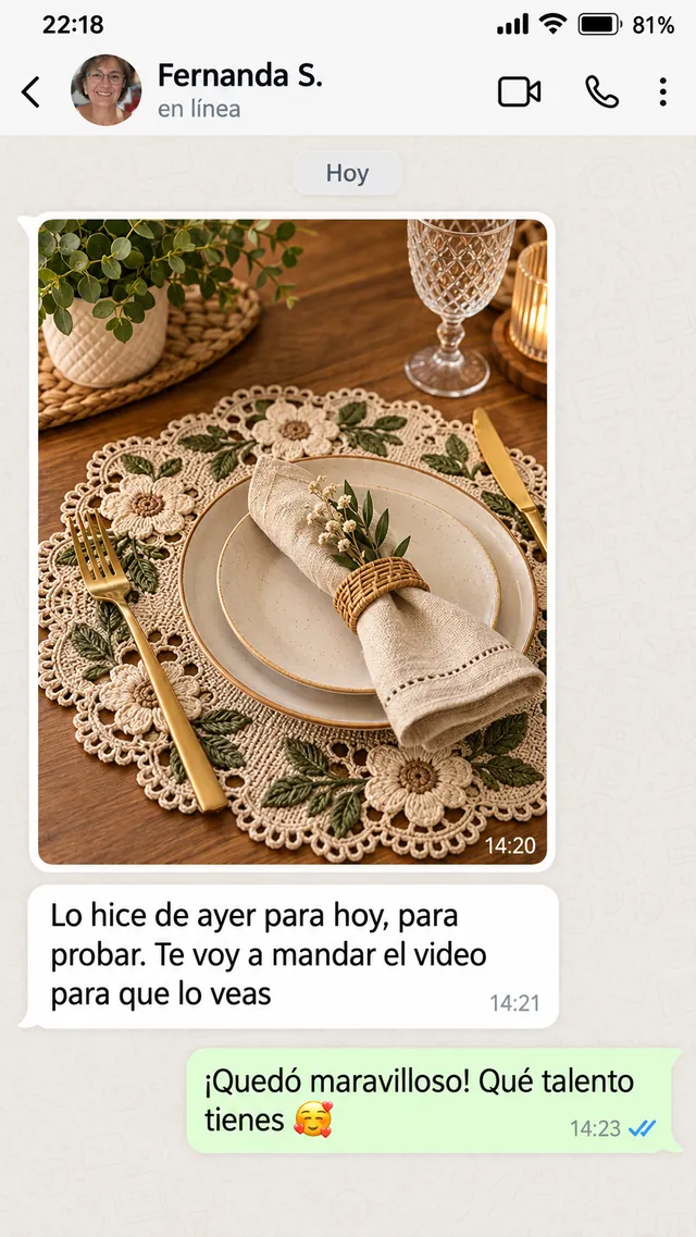 Mensaje de WhatsApp de Fernanda S. contando su resultado