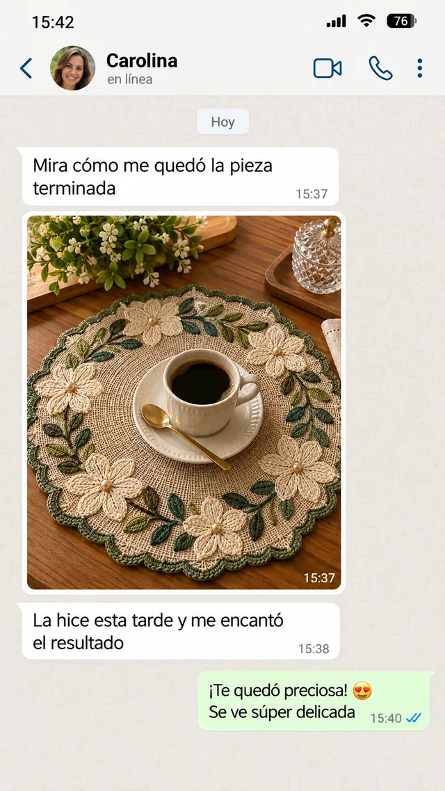 Mensaje de WhatsApp de Carolina contando su resultado
