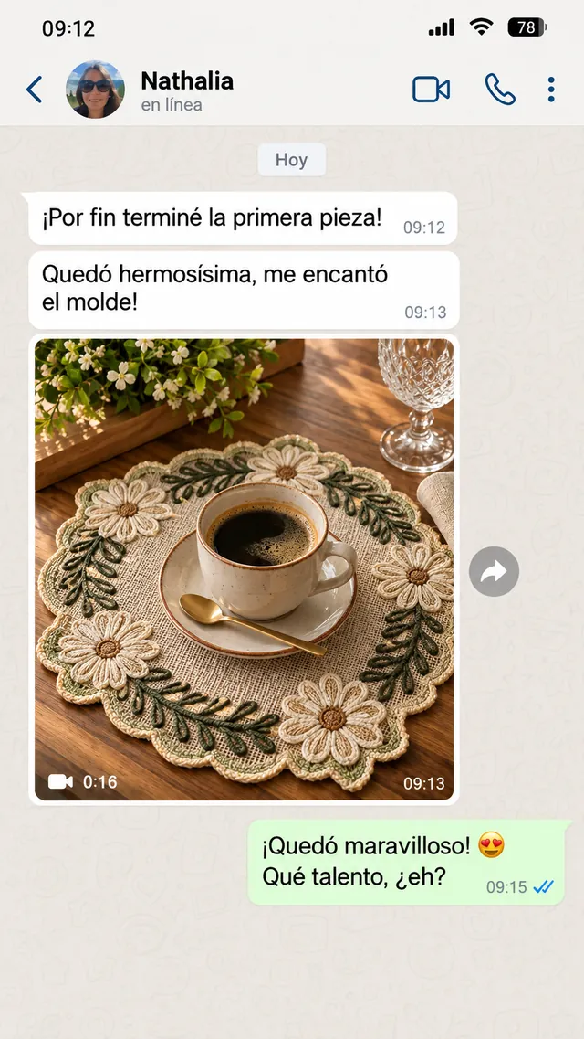Mensaje de WhatsApp de Nathalia contando su resultado