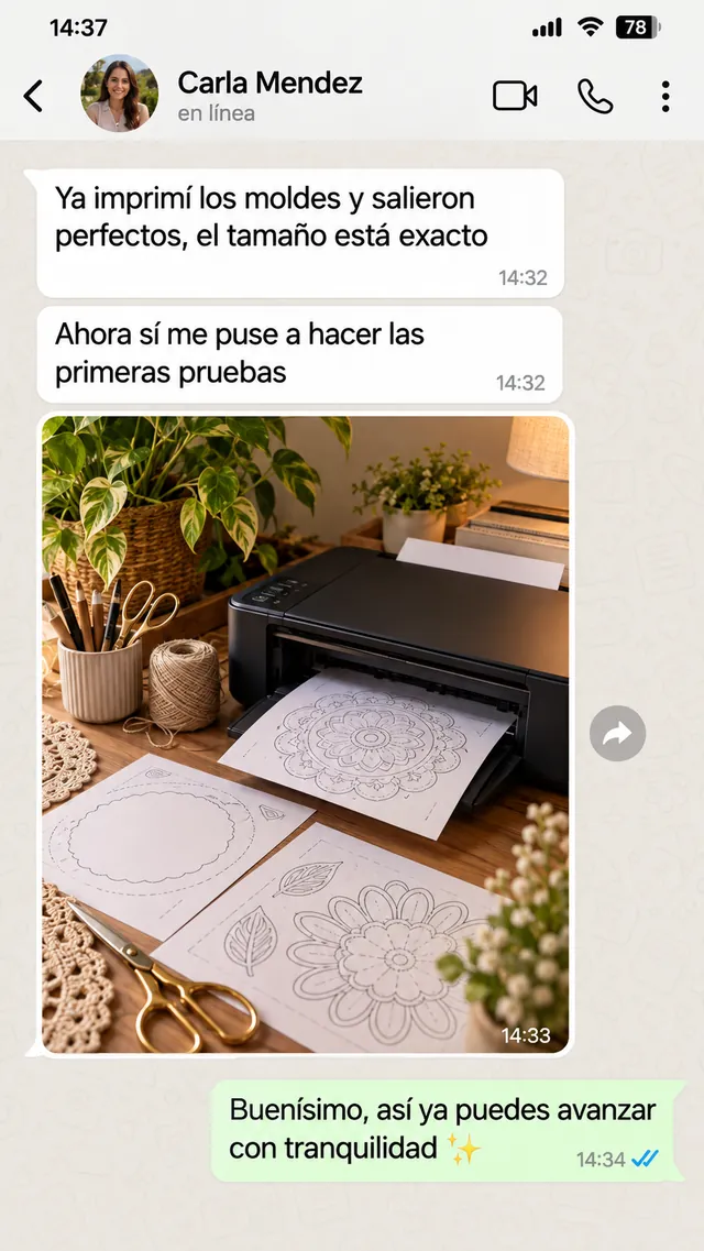 Mensaje de WhatsApp de Carla Mendez contando su resultado